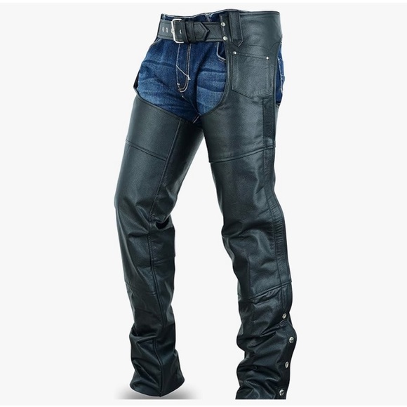 River Road Big & Tall Men's Black Leather Chaps Size XXXL Gorpcore Motorcycle - Picture 1 of 11